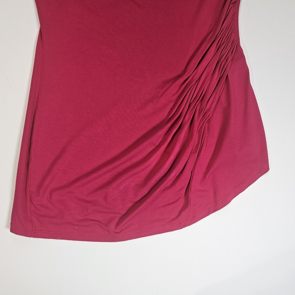 New York & Company Blouse Womens XS Hot Pink Asymmetrical Ruched Side Barbiecore - Picture 7 of 7